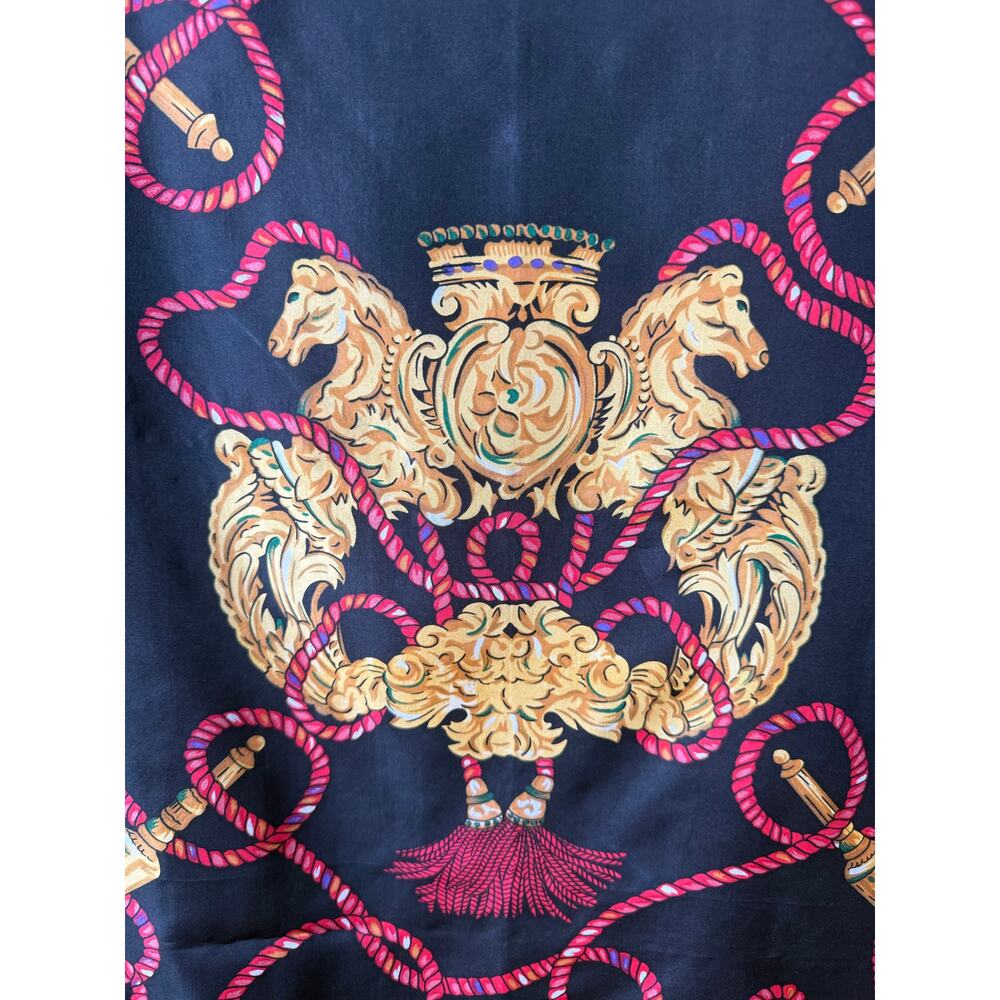 Leslie Fay Vintage‎ Silk Equestrian Scarf Black Gold Rope Print 34” Square - Picture 2 of 6